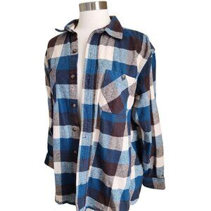 SCHMIDT Workwear Plaid Check Shacket Shirt Jacket Size Medium Blue Brown‎